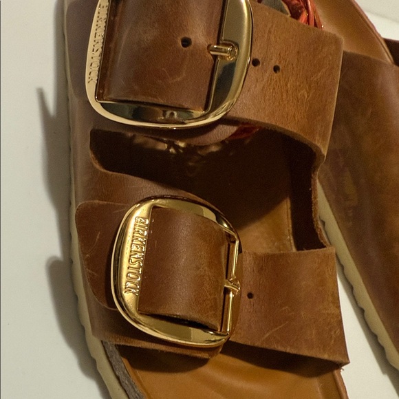 Birkenstock Tan Leather Sandals with Gold Buckles main image 15